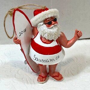 Hitchhiking Surfing Santa 2018 Sausalito, CA Hanging Christmas Tree Ornament